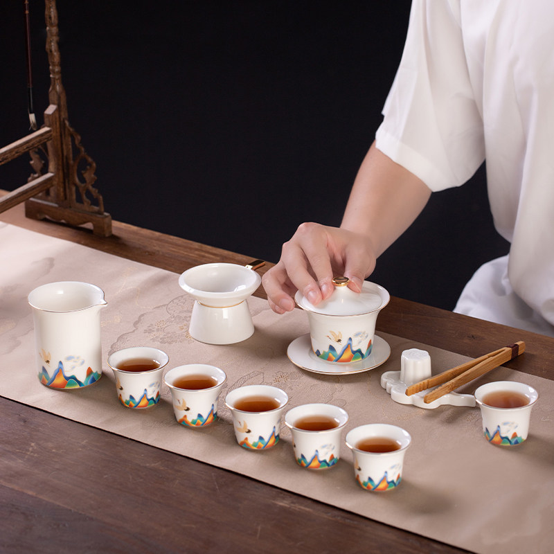 景德镇功夫茶具套装家用客厅简约现代轻奢盖碗创意陶瓷办公室茶杯