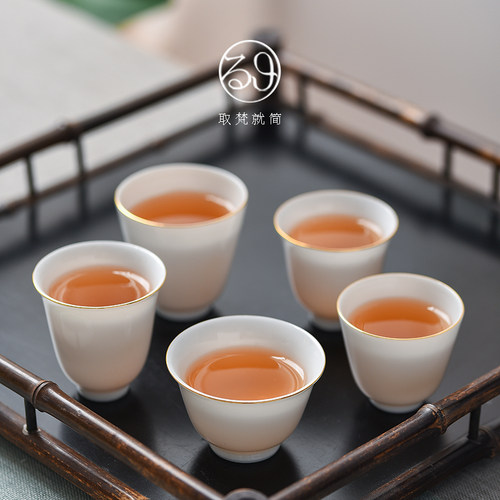 薄胎甜白釉金边品茗杯陶瓷简约风