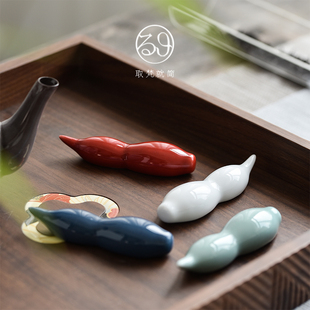 景德镇陶瓷葫芦茶针搁置茶枕功夫茶道茶具配件笔架创意茶宠摆件