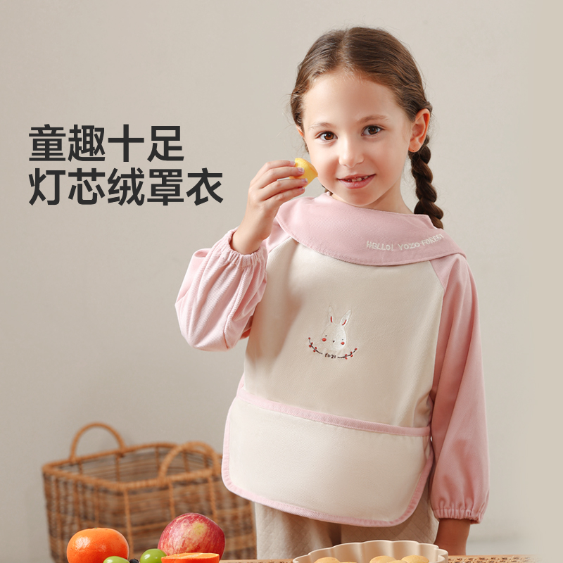 宝宝罩衣灯芯绒吃饭围兜反穿衣