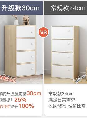 带锁落地木柜子储物柜带门简易大书架四层置物柜床头柜衣物收纳柜