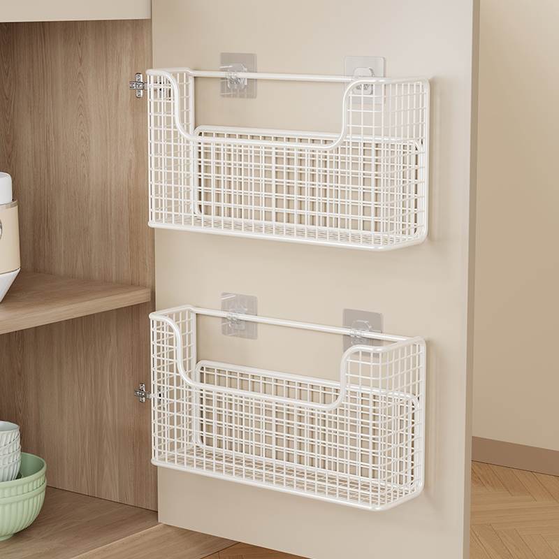 厨房壁挂收纳柜门挂篮冰箱侧面神器橱柜内侧置物架门后保鲜膜袋网