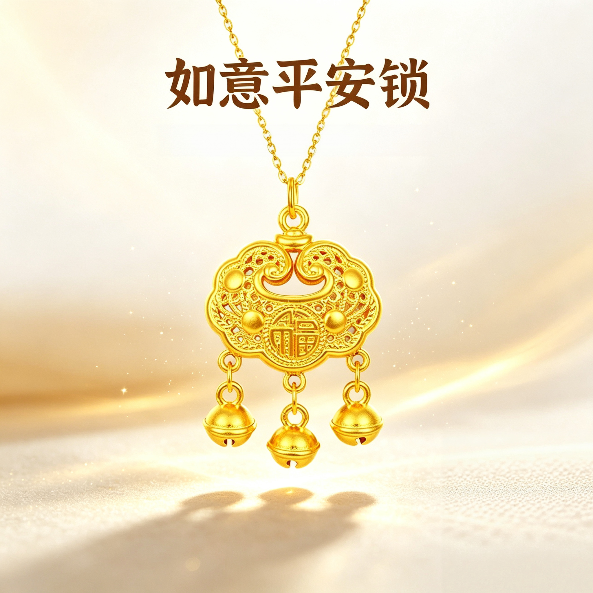 中国至臻平安锁黄金吊坠图片