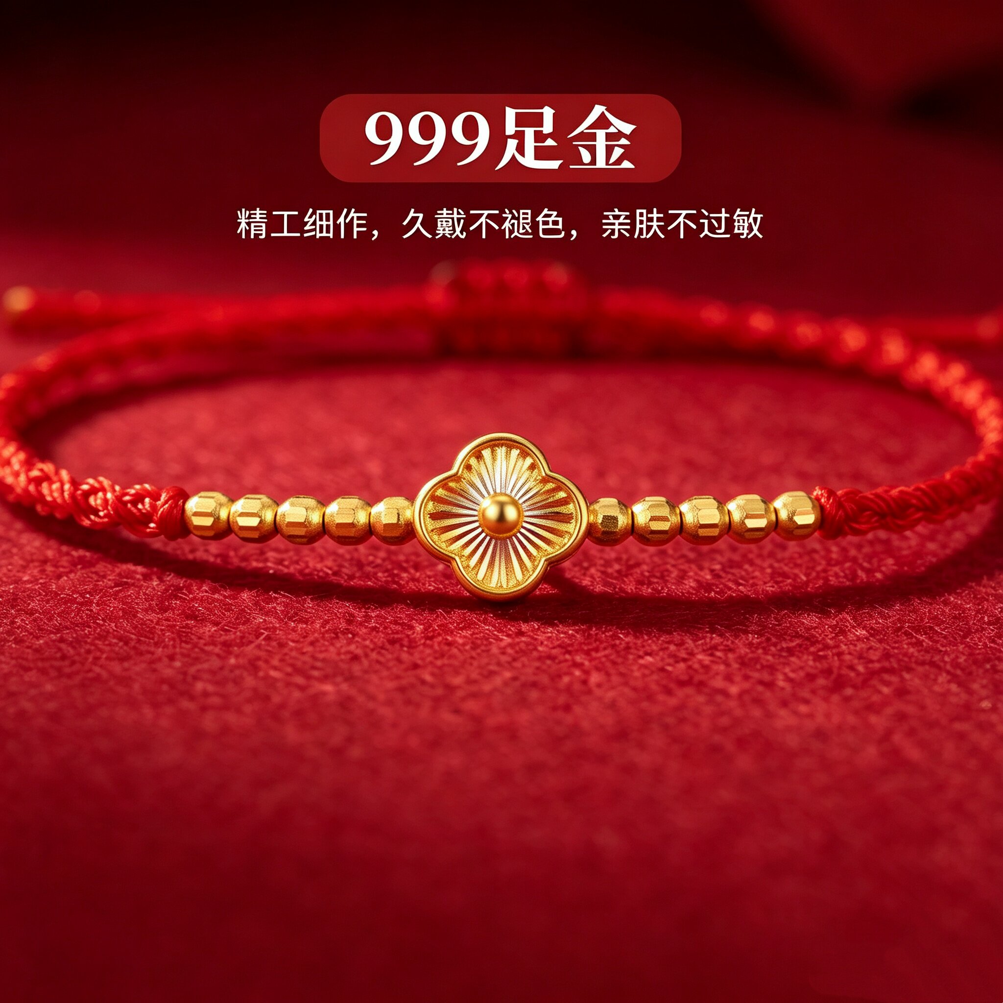 足金999四叶草爆闪黄金蹦迪珠