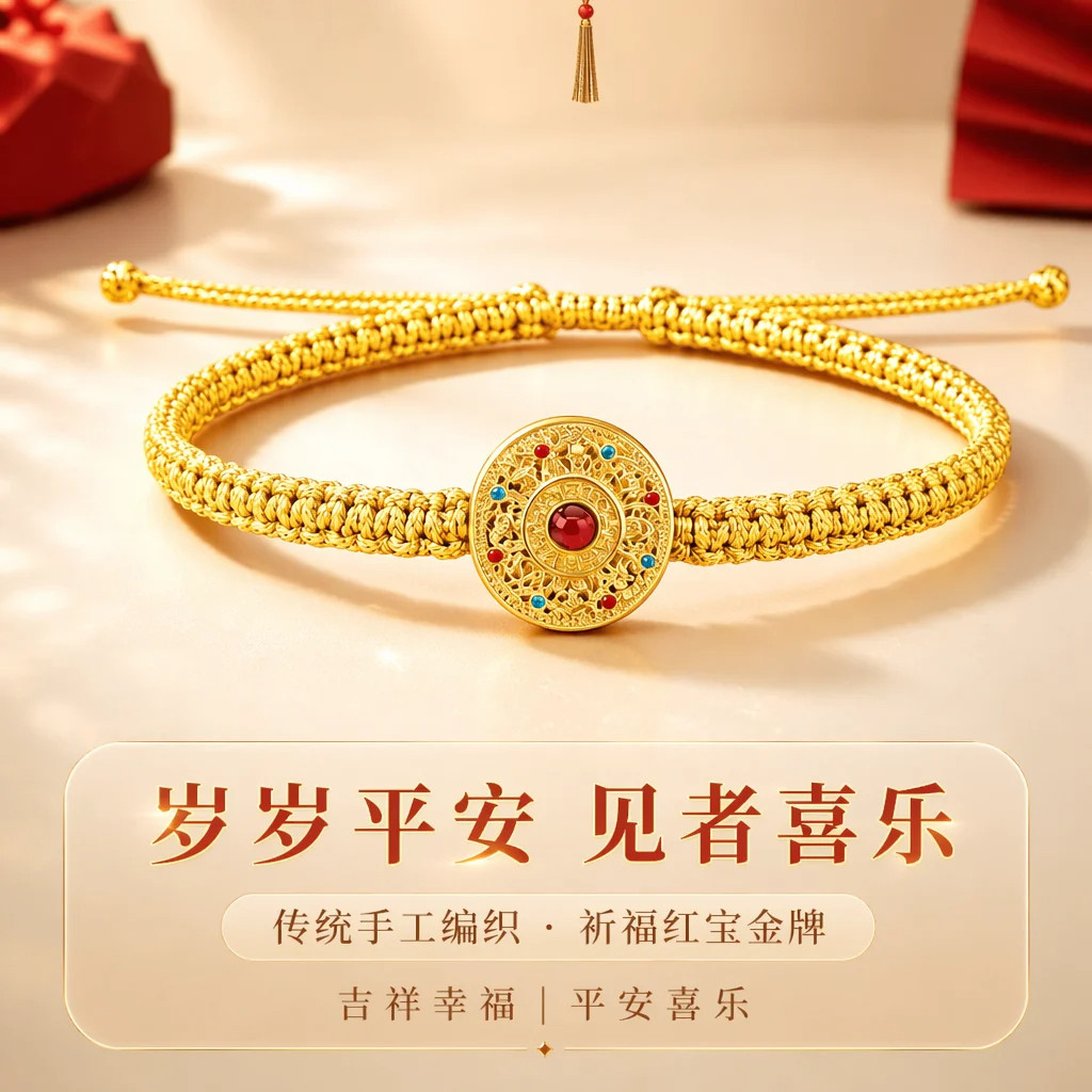 足金八宝罗盘情侣转运珠珐琅手链
