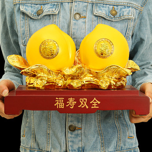 福寿双全沙金寿桃摆件家居客厅领导长辈祝寿贺礼岳父岳母生日礼物