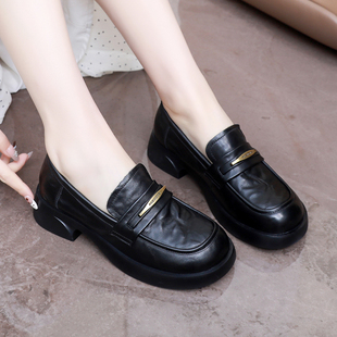 真皮软底乐福鞋女2026新款春秋英伦风厚底一脚蹬妈妈鞋软面小皮鞋