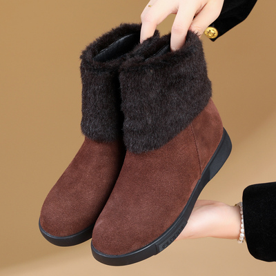 磨砂皮真皮加绒加厚雪地靴防滑底