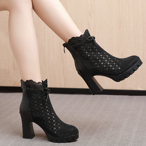 Высокие короткие сапоги, сетчатые универсальные ботинки, из натуральной кожи