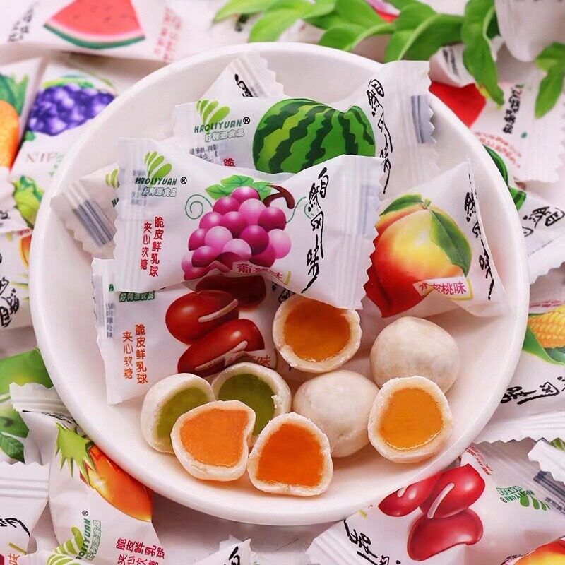 好利源脆皮鲜乳球夹心软糖散装喜糖多口味儿童零食前台水果糖批发
