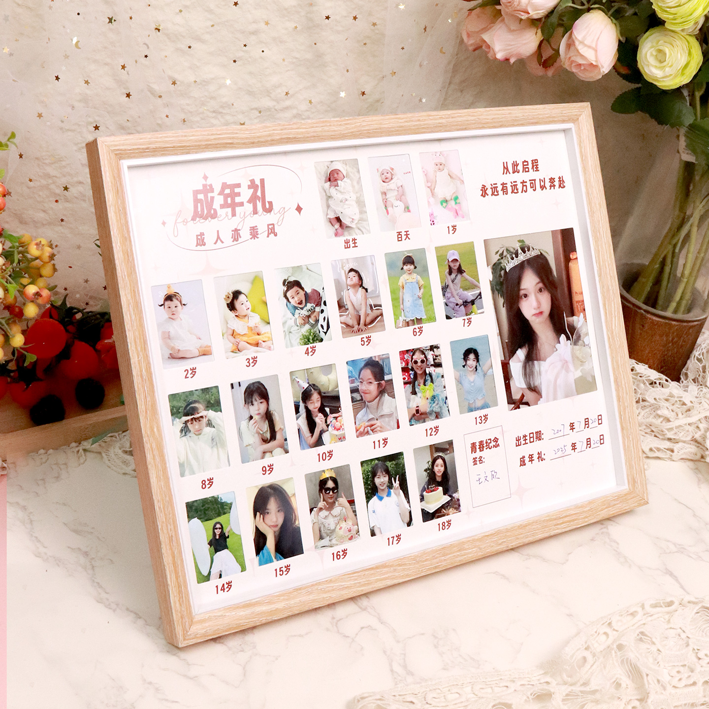 出生到18岁成长纪念相框定制宝宝儿童成人礼照片墙创意生日礼物
