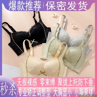 内衣女奶罩新款 蕾丝无钢圈美背调整型收副乳大胸显小胸聚拢文胸罩