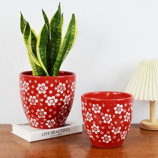 陶瓷花盆特大号绿植兰花花盆陶瓷花瓶花器桌面鹅蛋带孔送底托