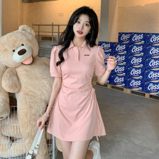 显瘦甜辣风短袖 polo领连衣裙女春夏收腰修身 裙子 新款 24夏季