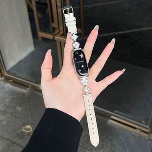 适用华为手环10NFC987表带WatchFIT4Pro32轻奢鎏金金属真皮质女