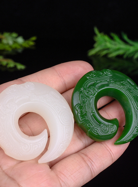 新疆和田白玉轮回时来运转吊坠男女款碧玉扭转乾坤玉坠平安扣项链