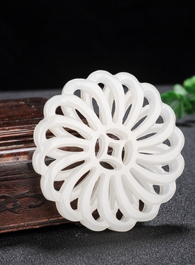 玉石匠和田白玉转运花吊坠镂空时来运转挂件男女款毛衣链玉坠玉佩