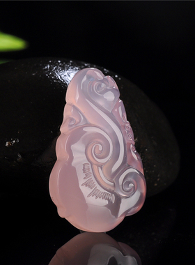 粉色玉髓如意紫罗兰玛瑙挂件吊坠