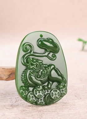 玉石匠和田玉碧玉貔貅挂件男女款麒麟献宝玉吊坠金钱如意项链玉牌