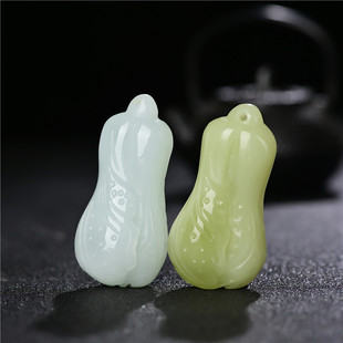 新疆和田玉白玉白菜遇百财玉坠 青玉糖玉转运白菜挂件玉石项链