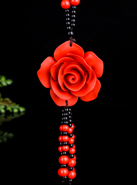 原矿朱砂红玫瑰花毛衣链长款复古百搭时尚衣服挂件女士配件饰品