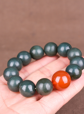 玉石匠新疆和田玉霸气男款老玉手链时尚男女款老料青玉手串手饰