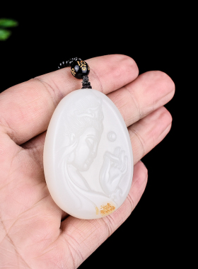 玉石匠新疆和田白玉观音吊坠本命佛玉佩男款观音守护神玉坠挂件