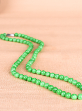 玉石匠缅甸翡翠干青女士项链时尚少女款百搭清新圆珠玉项链6mm