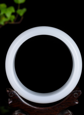 玉石匠新疆和田白玉宽条手镯 昆仑玉青海玉加宽女款镯子轮胎镯