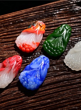和田白玉福寿如意五彩玉花开富贵 鸡血石挂件 黄玉红白玉玉兰花朵