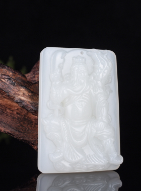 新疆和田玉武财神玉牌 关羽吊坠男款白玉关公玉佩关二爷玉坠挂件