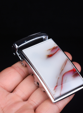 玉石匠新疆和田白玉彩玉腰带扣头时尚男款金镶玉皮带扣头随机发货