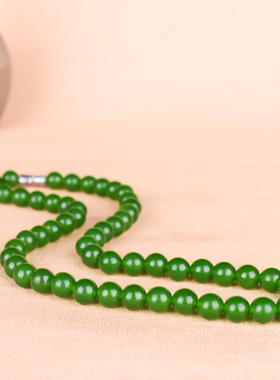 玉石匠新疆和田玉碧玉项链 和田玉项链 原石打磨圆珠女士项链