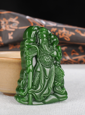 新疆和田碧玉关云长玉坠武财神关老爷男士霸气关公玉牌吊坠挂件