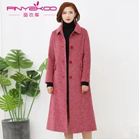 Áo khoác len cashmere hai mặt của Hepburn Quần áo nữ trong đoạn văn dài kẻ sọc xu hướng áo len hoang dã - Accentuated eo áo áo khoác dạ trung niên