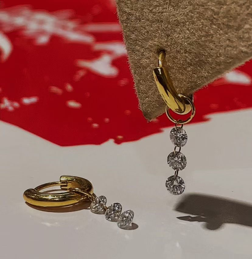 18K黄金真钻石耳坠耳环耳钉