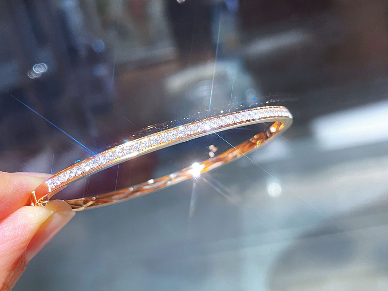 唐秋18K玫瑰金群镶天然真钻石手镯排钻手链男女款首饰定制PT铂金