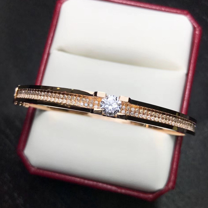 唐秋珠宝定制18K玫瑰金镶真钻石手镯手饰男女同款