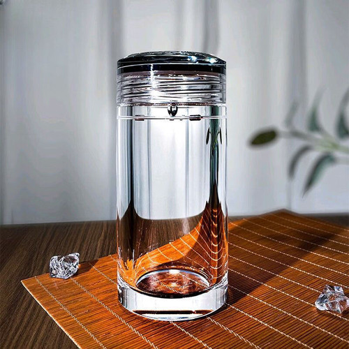 东海原矿水晶杯密封车载带盖高端茶水杯耐高温水晶玻璃杯400ml