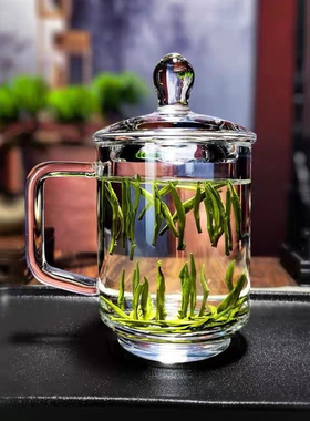 机器切割纯天然水晶玻璃杯加厚带把水晶玻璃高档茶具水杯子380ml