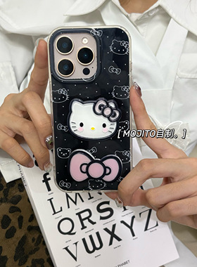 MOJITO ins可爱立体蝴蝶结凯蒂猫iPhone16/15手机壳适用苹果14/13promax硬壳黑色卡通哈喽HelloKitty新款