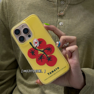 MOJITO|ins风简约创意黄底Tomato西红柿光面适用苹果16pro Max手机壳iPhone15pro/14/13新款防摔保护套