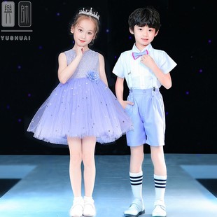 六一儿童演出服幼儿园女童舞蹈蓬蓬裙小学生男背带裤 合唱表演服装