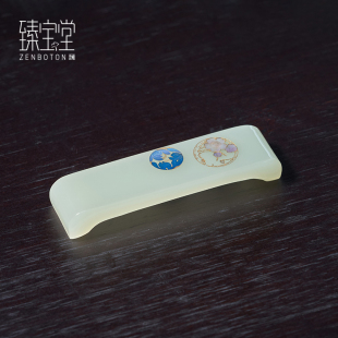 臻宝堂茶搁玉石团花玉茶枕手工茶勺搁架文房用具家用茶具茶道配件