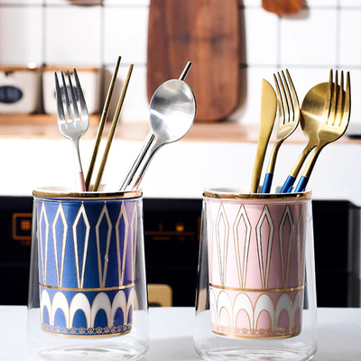 诺轩可圈轻奢可点陶瓷筷子沥水架蓝色筷笼筷子筒 顺电设乡味