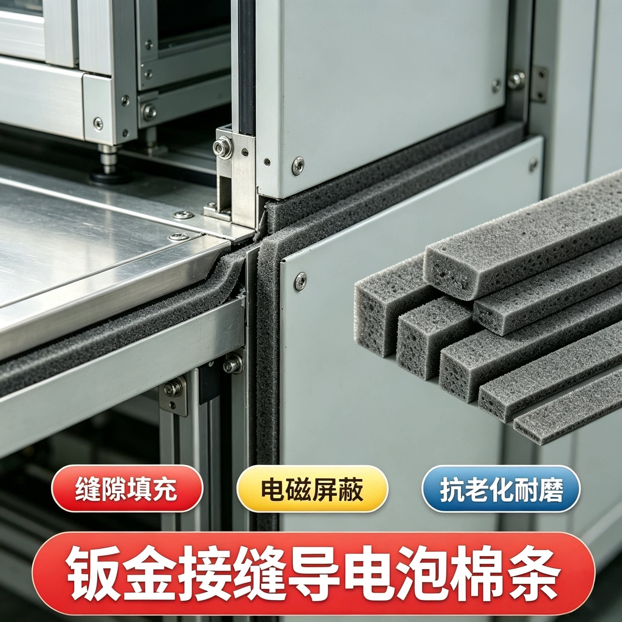 【免费寄样】导电泡棉条钣金机箱机柜电磁屏蔽海绵条背胶导电海绵胶带设备缝隙填充耐磨抗老化导电密封海绵条
