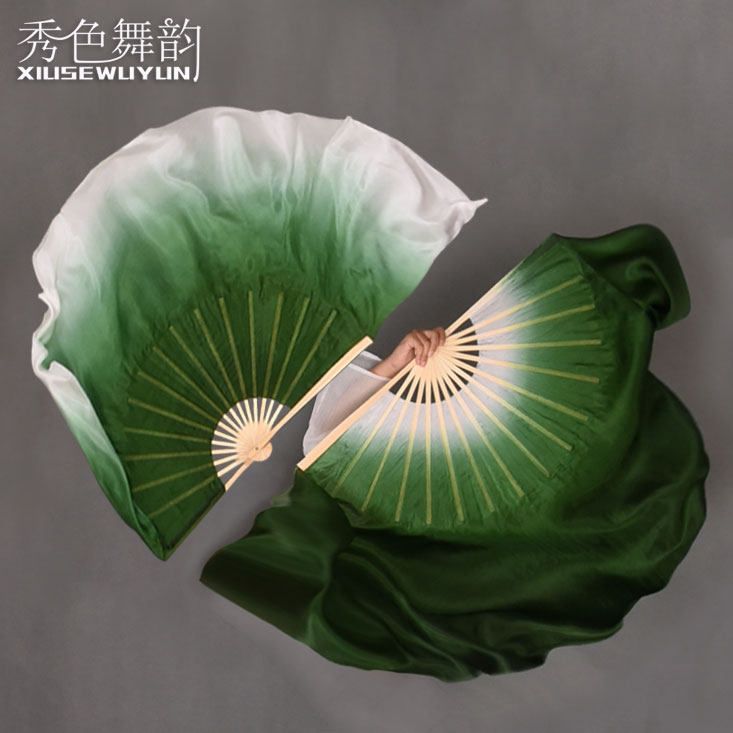 墨绿色舞蹈扇子真丝胶州秧歌扇子