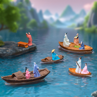 微缩漂浮小船古装男女子人物诸葛亮公仔 鱼缸假山盆景装饰品摆件