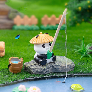 创意垂钓鱼青蛙熊猫公仔萌粒 饰品配件微景观小摆件 鱼缸造景diy装