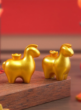 微景观新年生肖黄金马吉祥家居车载桌面树脂diy工艺装饰品小摆件